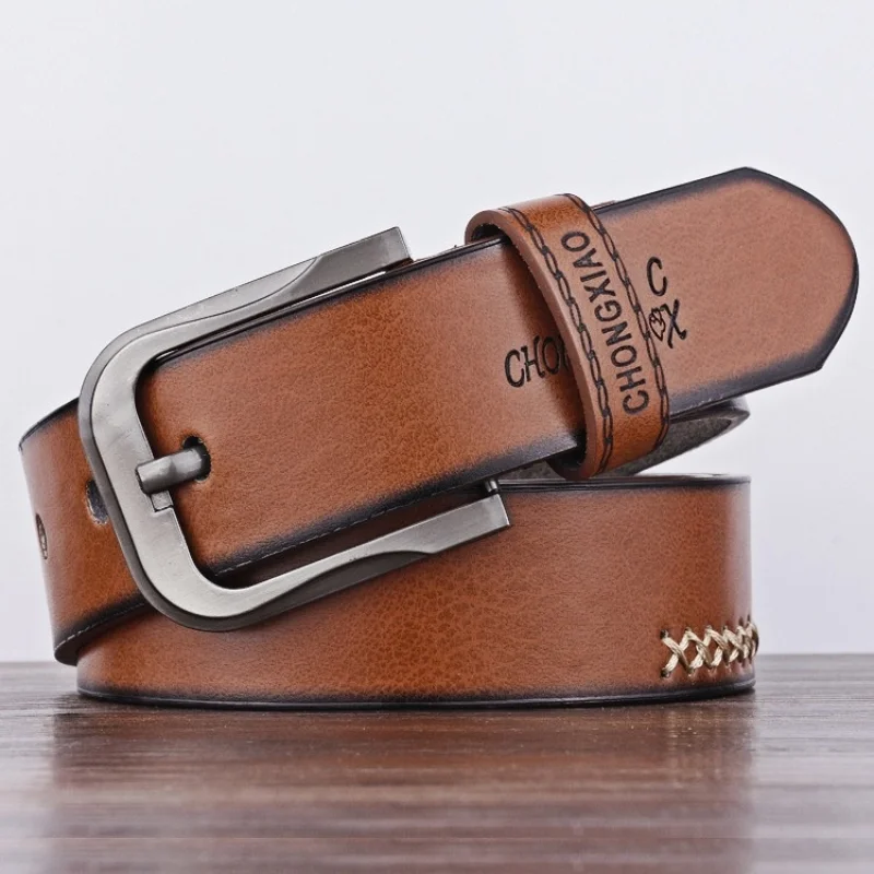 Cinturón de cuero con hebilla para hombre, cinturón informal de estilo coreano, de alta calidad, para negocios, a la moda