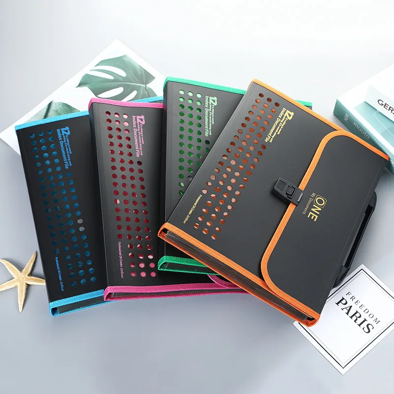 

12 Pockets Accordion Expandable File Folder With Handles Portable A4/A5 Letter Size Business Office File Document Organizer PP