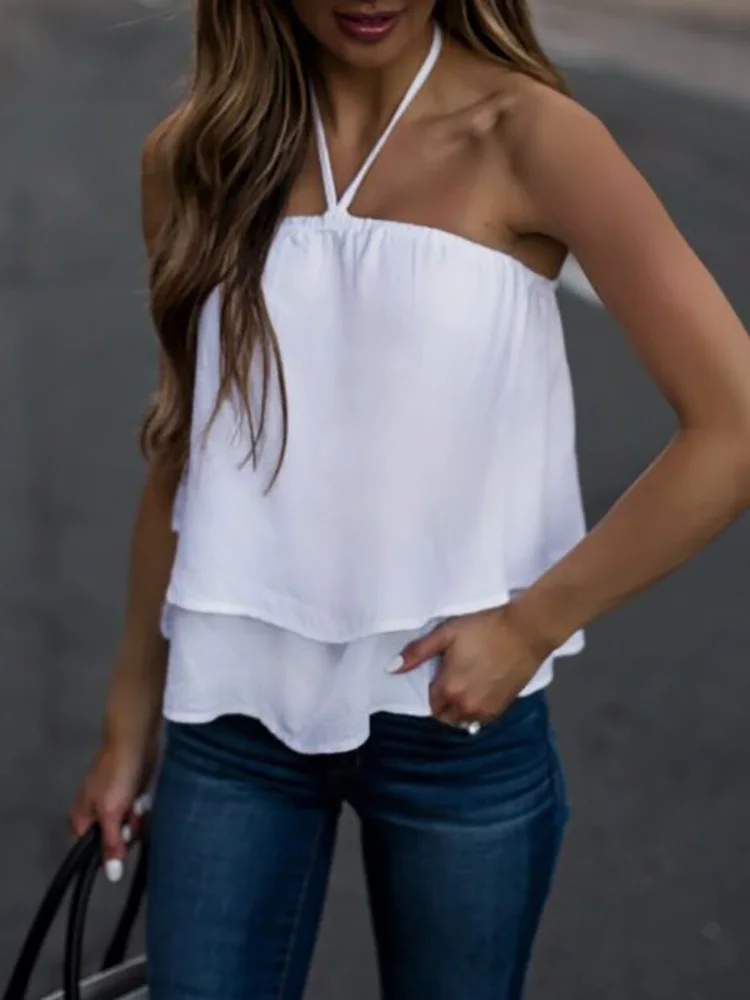 

New Women Summer Camis Loungewear Solid Sleeveless Halter Sexy Top Fashion Backless Pullover Ladies Tees Streetwear Dropshipping