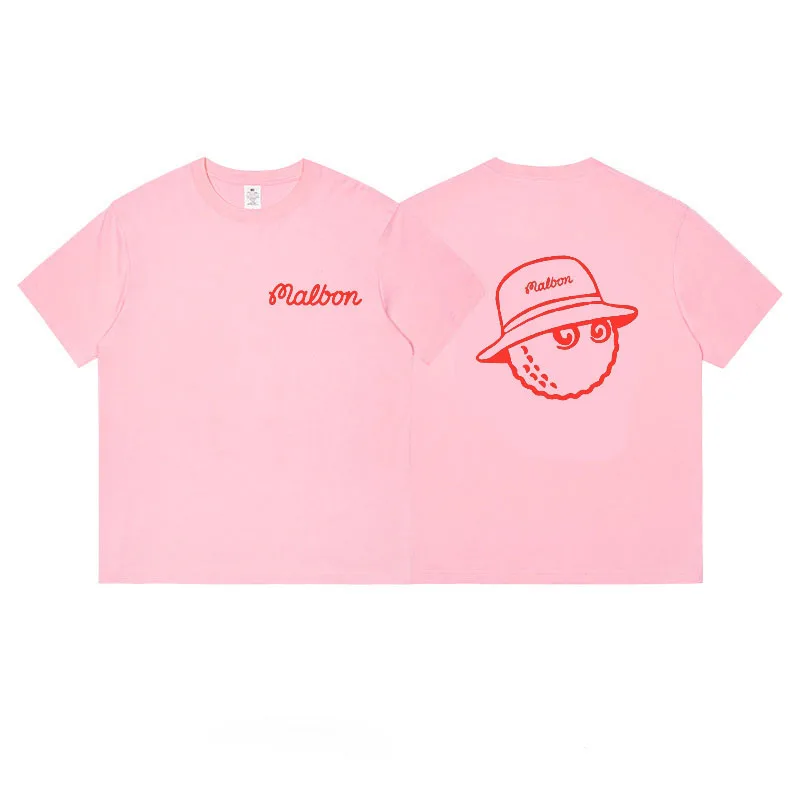 Malbon Golf  Men's Summer Colorful Cotton Large Bucket Hat  Loose Fit Street Short Sleeve T-Shirt Couple Fashion Top Clothing