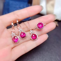meibapj luxurious pink topaz flower jewelry set 925 silver ring earrings pendant necklace fine wedding jewelry for women