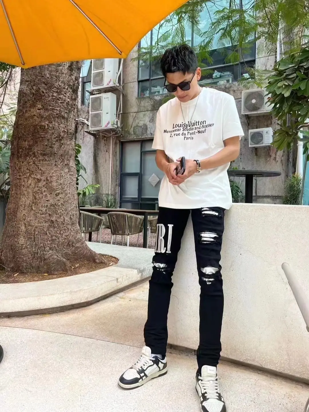 Leather Embroidered Word Art Jeans Men Hole Casual Slim Cotton Stretch Scratches Bleached Scraped Feet Pencil Pants Tight EH·MD®