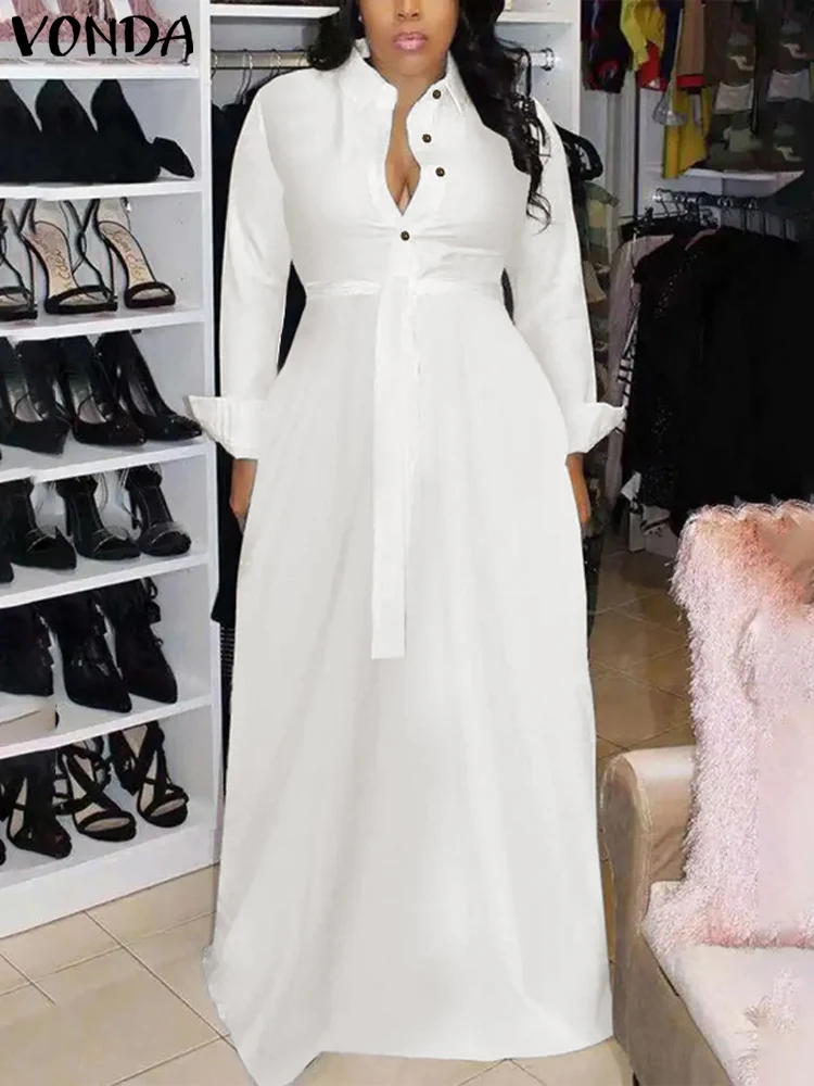 Женское платье-рубашка с длинным рукавом свободного покроя