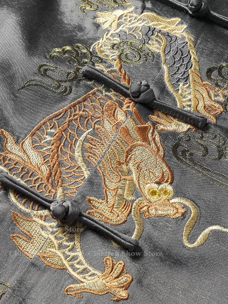 Костюм в китайском стиле с вышивкой Дракона Тан одежда мужские топы длинными