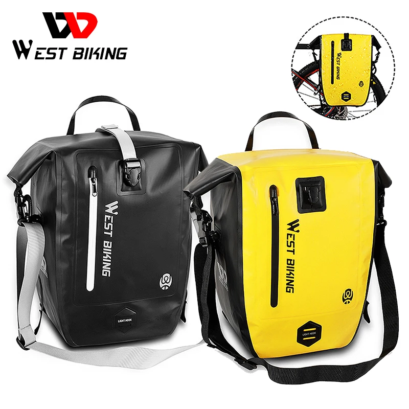 

WEST BIKING 100% Waterproof Bicycle Bags Panniers Quality TPU MTB Road Bike Bag 25L Large Capacity Trunk Bag Cycling Accessories