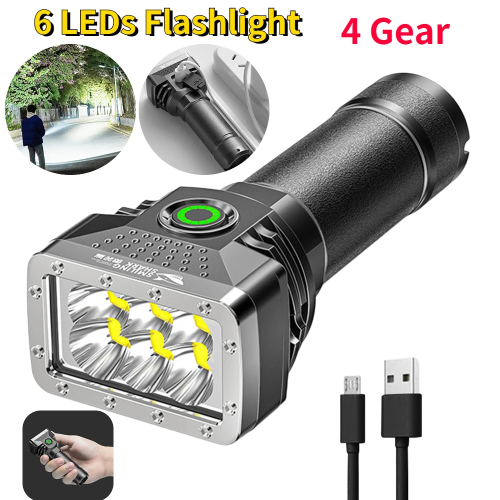 

6 LEDs Portable Flashlight Cob Side Light Lightweight Outdoor Lighting USB Rechargeable Camping Torch Searchlight For Camping