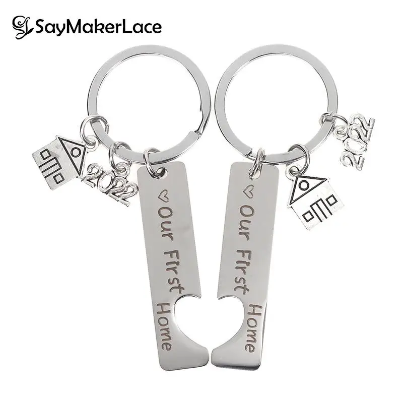 

2Pcs Home Keychain Engraved Our First Home House Keyring Couples Housewarming Gifts Lovely Gift For New Home Owners