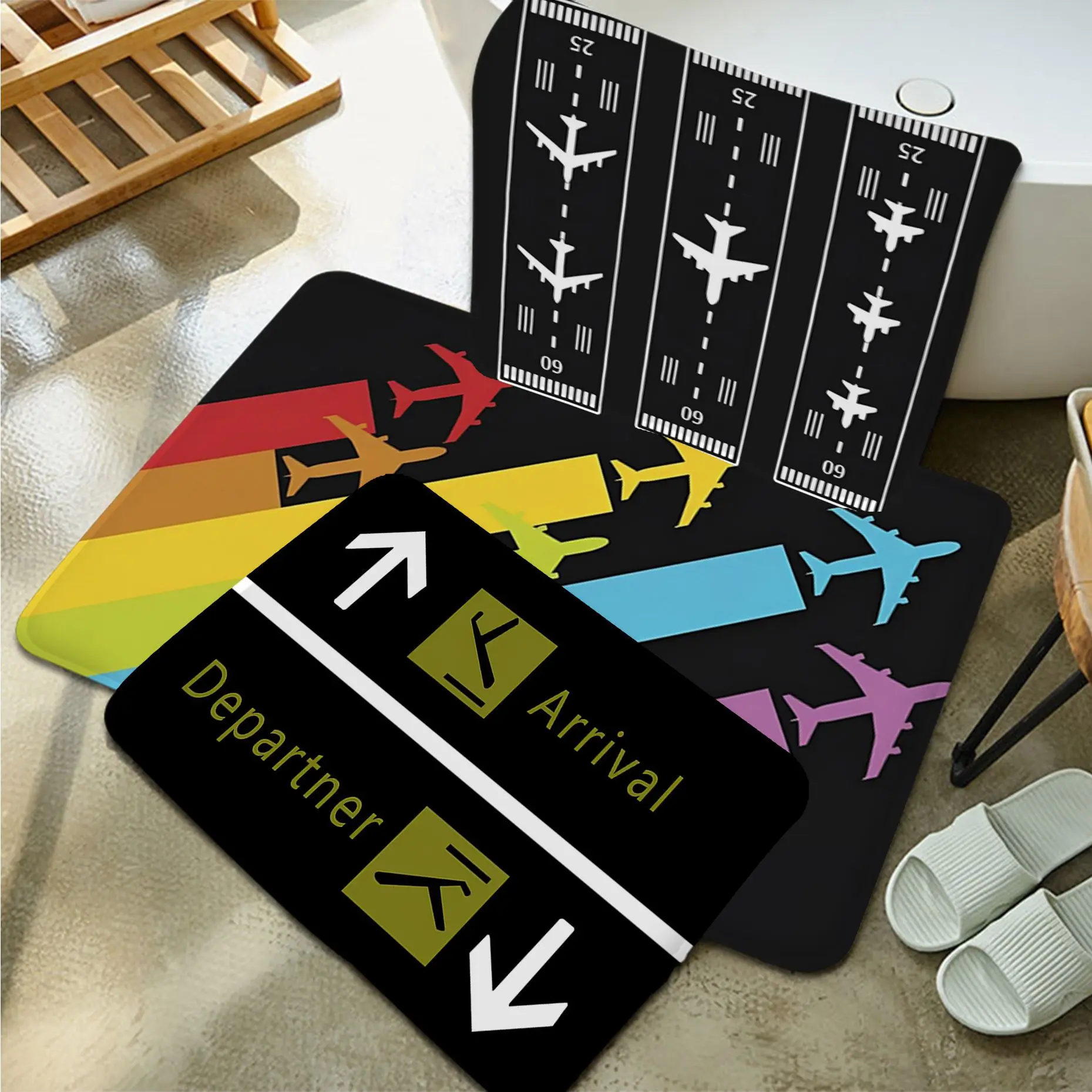 

Arrivals Departures The Exit Airplane Airport Flight Floor Carpet Non-Slip Laundry Decor Balcony Child Living Room Welcome Rug