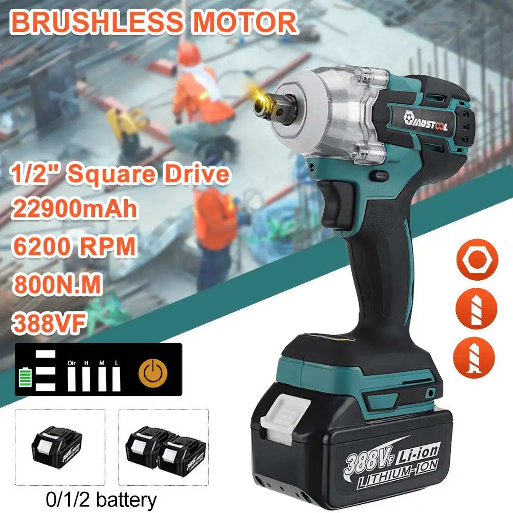 

800N.m Brushless Cordless Electric Impact Wrench Screwdriver Rechargeable 1/2 inch Wrench Power Tools for Makita 18V Battery
