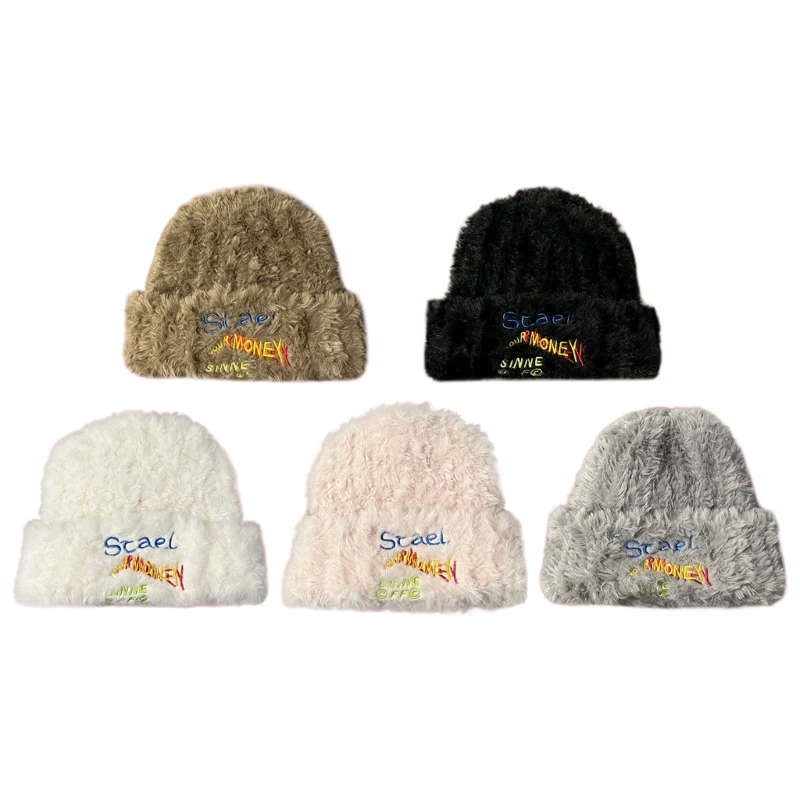 

Adult Knit Embroidery Letter Hat Outdoor Windproof Handmade Crochet Hat for Girl Drop Shipping