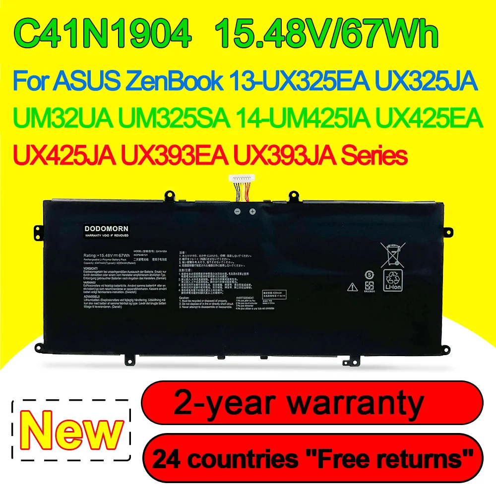 

C41N1904 Laptop Battery 67Wh For ASUS ZenBook 13-UX325EA UX325JA UM32UA UM325SA 14-UM425IA UX425EA UX425JA UX393EA UX393JA