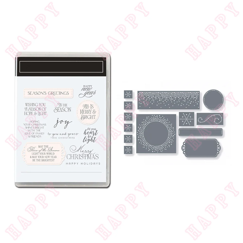 

Christmas Sensual Text and Dots of Stars Cutting Stamps and Dies Photo Frame Album Scrapbook Diary Folders for Card Make Molds