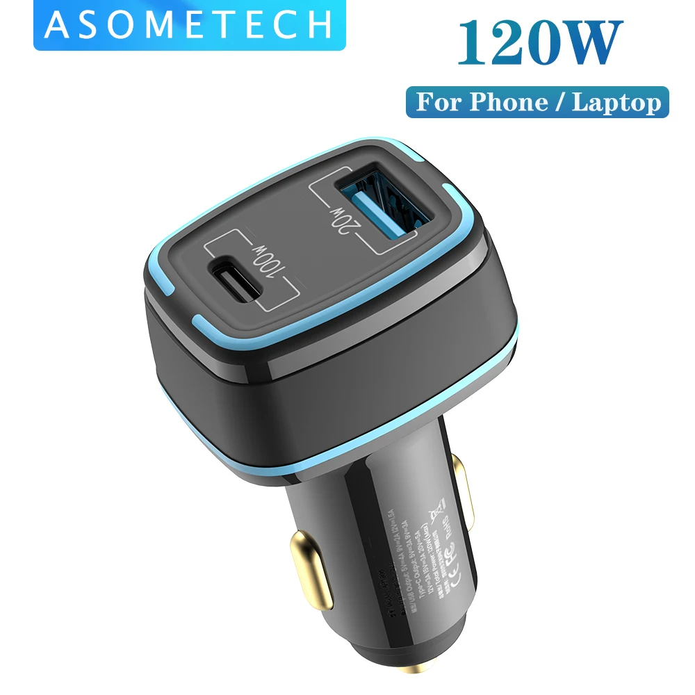 

120 Вт USB Автомобильное зарядное устройство PD USB C зарядное устройство для iPhone 13 12 11 Быстрая зарядка QC VOOC SCP AFC автомобильное USB зарядное устройс...