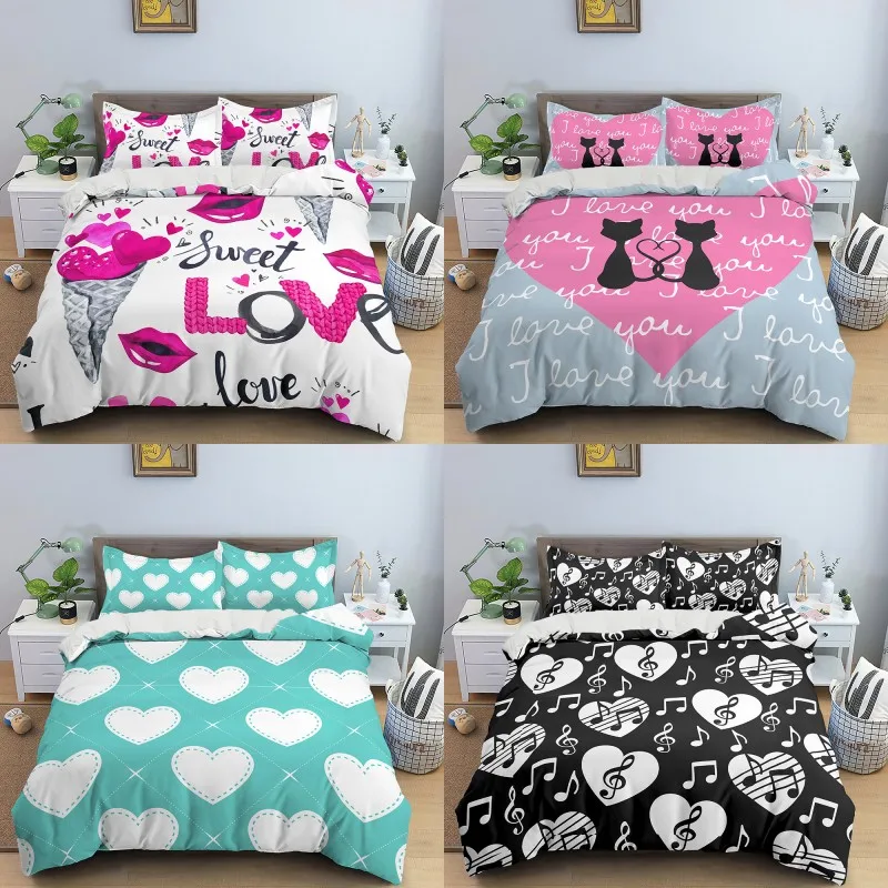 

3D LOVE Print Polyester Bedding Sets Child Kids Covers Boys Bed Linen Set for Teens king size bedding set