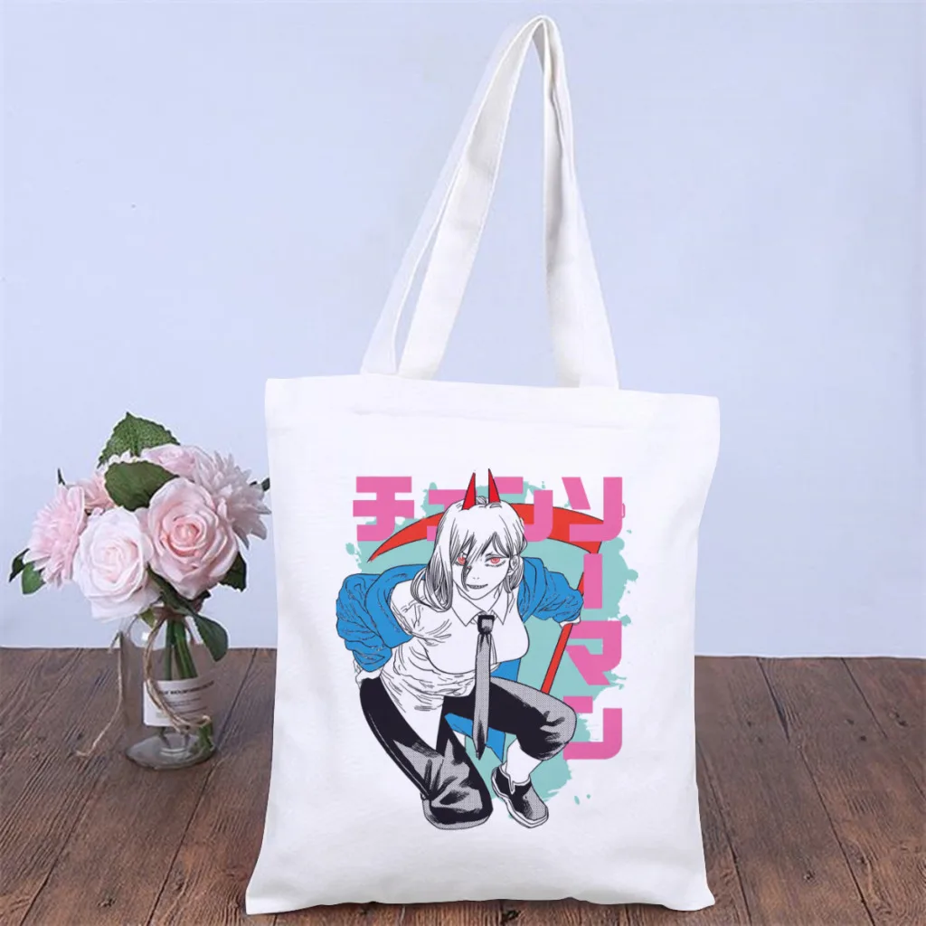 

Power WarriorHandbag Chainsaw Man Denji Manga Shoulder Canvas Bags Students Storage Pocket Shopper HandBags Large Pouch Tote Bag