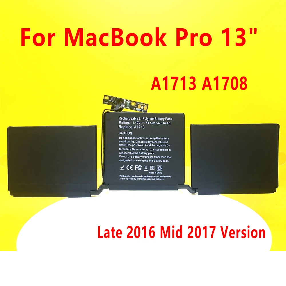 

New A1713 Laptop Battery For Apple MacBook Pro 13" A1708 (Late 2016 Mid 2017 Version) EMC 2978 3164 020-00946 MLL42LL 54.5Wh