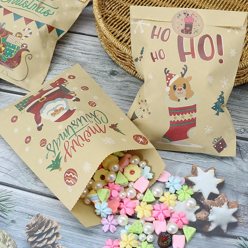 

Christmas Gift Bag, Kraft Paper Bags, Santa Claus, Snowman, Xmas Party, Candy Bag, Cookie Packaging, Pouch Wrapping, 24Pcs, Set