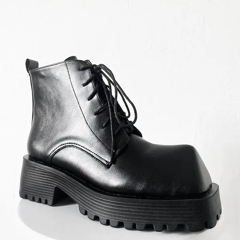 Мотоциклетные ботинки до середины икры с квадратным носком и Рогами из черного