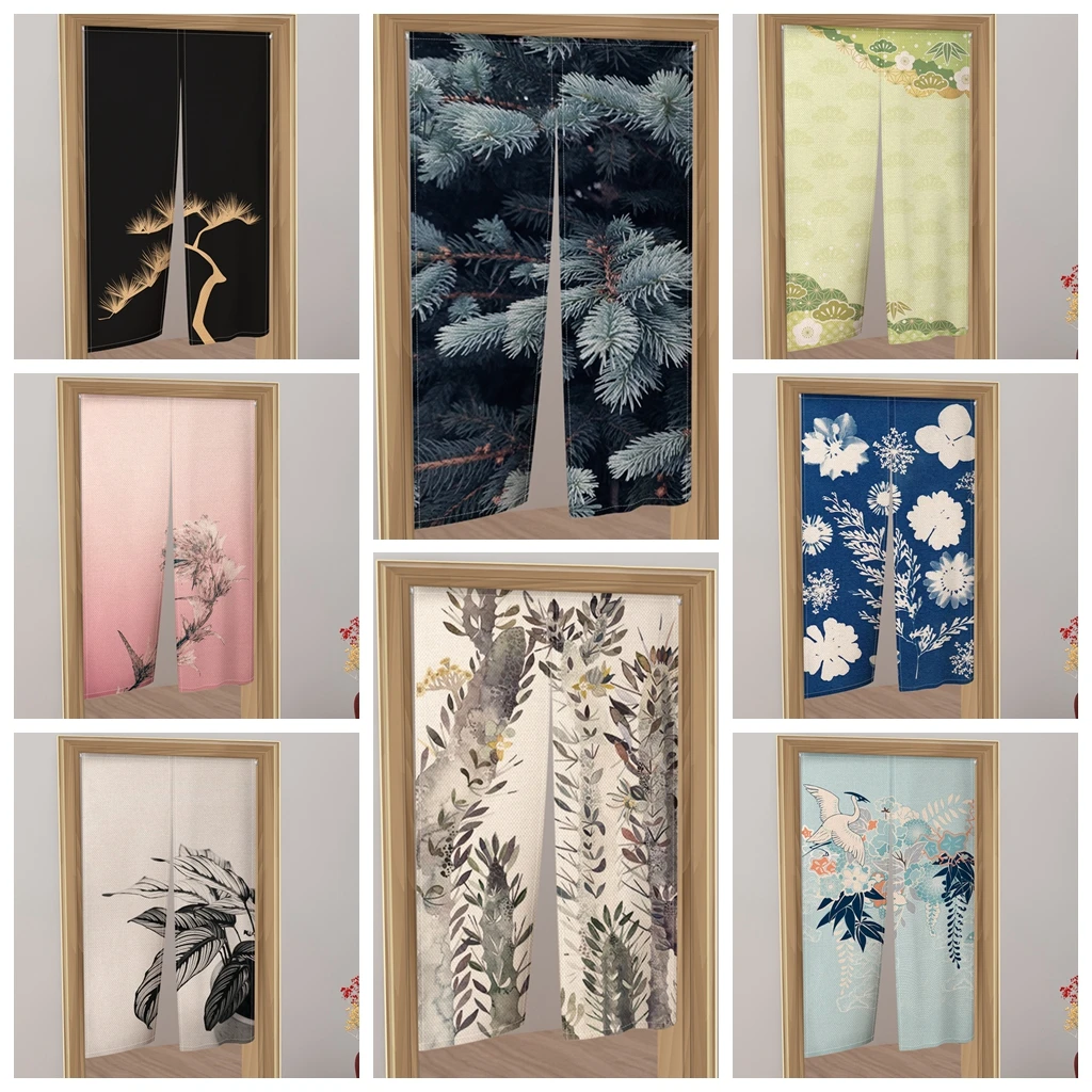 

Pine Tree Japanese Door Curtain Cherry Blossoms Print Partition Kitchen Doorway Decor Drapes Cafe Restaurant Noren Half-Curtain