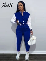 anbenser two piece set women patchwork button baseball jacket and pant suits with pockets women sets tracksuit outfits