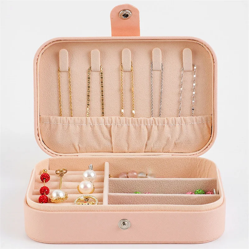 Portable Jewelry Box Large Capacity Ring Necklace Jewelry Storage Box Pu Leather Single-Layer Jewelry Storage Box Gift Box Women