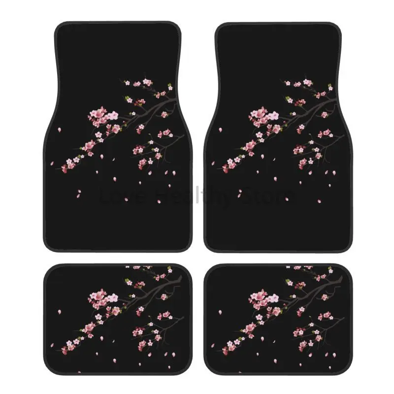 

Японские коврики Sakura Cherry Blossoms из 4-х предметов, автомобильный передний и задний коврик для ног с резиновой подложкой, автомобильные аксессуары, универсальные