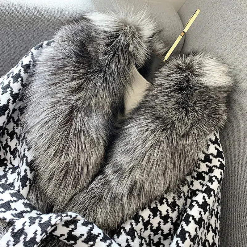 Fur Coat Women's 2022 Autumn Winter New Young Style Short Houndstooth Imitation Silver Fox Fur Warm Plush Faux Fur Coats Female