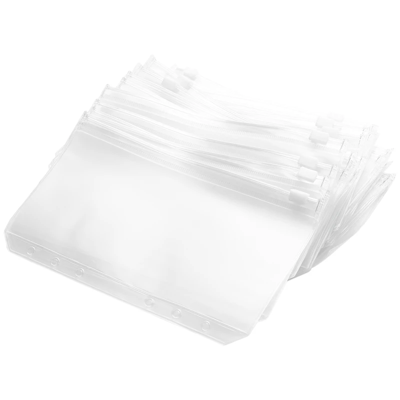 

34 PCS Binder Pockets A6 Size 6 Holes Zipper Binder Pouch Folders Clear Waterproof PVC Loose Leaf Bags For 6 Ring Binder