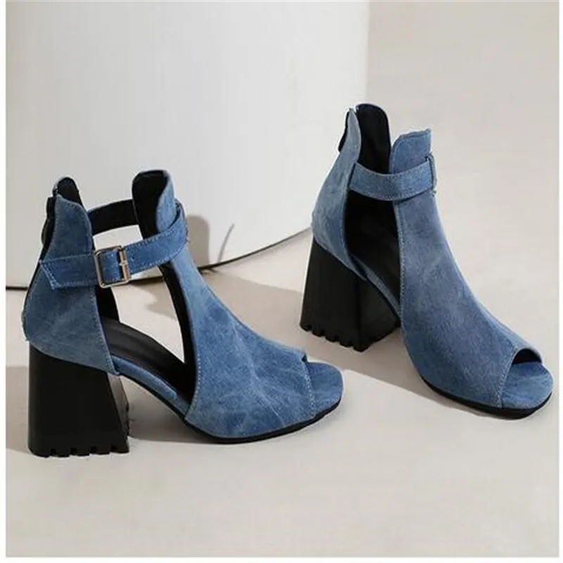 2023 New Peep Toe High Heels Spring Summer Sexy Casual Rome Ankle Boots Ladies Square Heel Sandals Women's Shoes Middle Pump 41