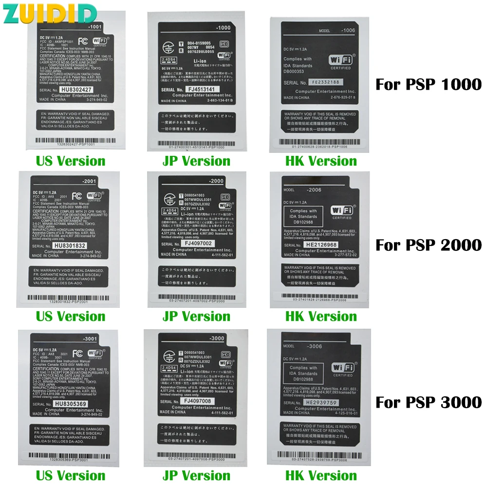

ZUIDID 1pcs For PSP 1000 2000 3000 JP US HK Version Shell Battery Warehouse Label Warranty Label Bar Code Sticker