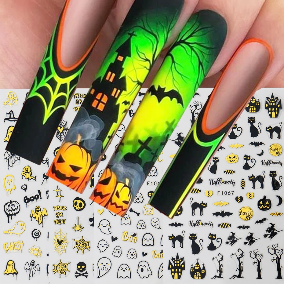 Мультяшные Наклейки Для Ногтей Дизайн С Тыквой Призраком Паутиной Черепом