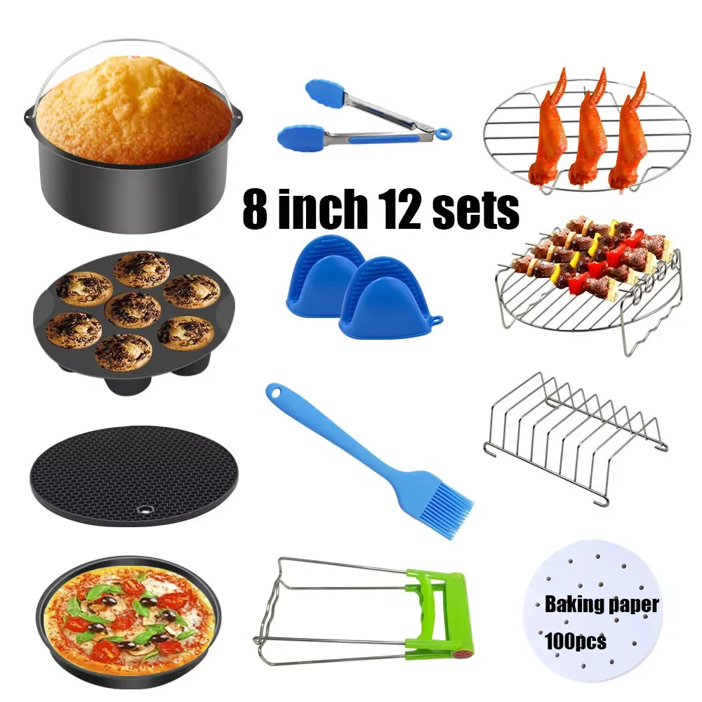 

8pcs/12set 8 Inch Air Fryer Accessories for airfryer machine Fit all Airfryer 3.7 4.2 5.3 5.8QT food processor