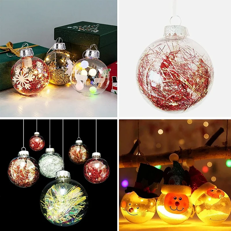 

20 PCS DIY Clear Plastic Fillable Ornament Christmas Balls With Removable Silver Metal Cap For Christmas Trees