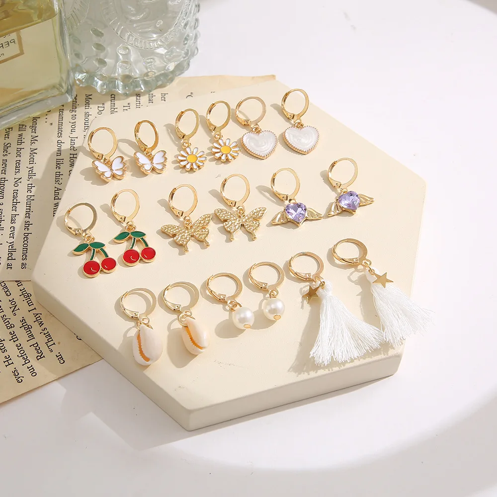 

Crystal Butterfly Dangle Small Hoop Earrings Set For Women Aesthetic Boho Jewelry And Accessories Wholesale Free Shipping