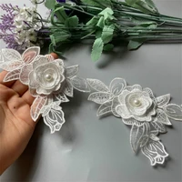 1 yard vintage white polyester pearl flower embroidered lace trim ribbon fabric handmade garment wedding dress sewing craft