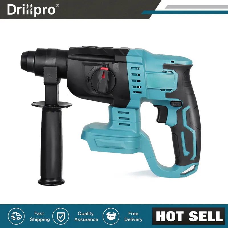 

Dillpro 26 мм бесщеточный вращающийся молоток, Беспроводная электрическая дрель, перезаряжаемая электрическая Ударная дрель для Makita, батарея 18 ...