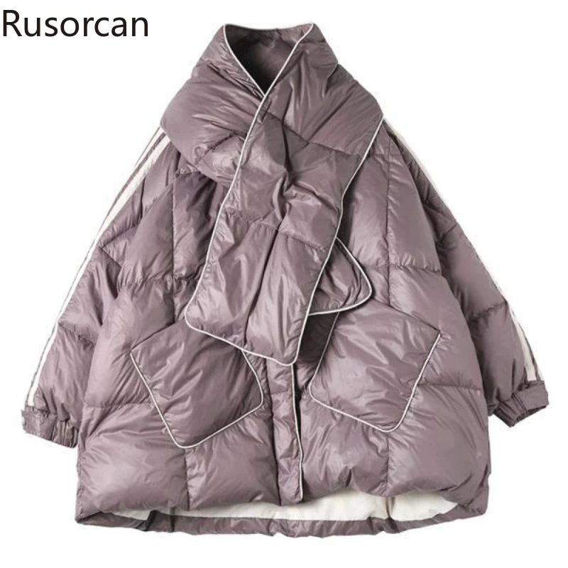 

Пуховик женский утепленный на белом утином пуху, с шарфом