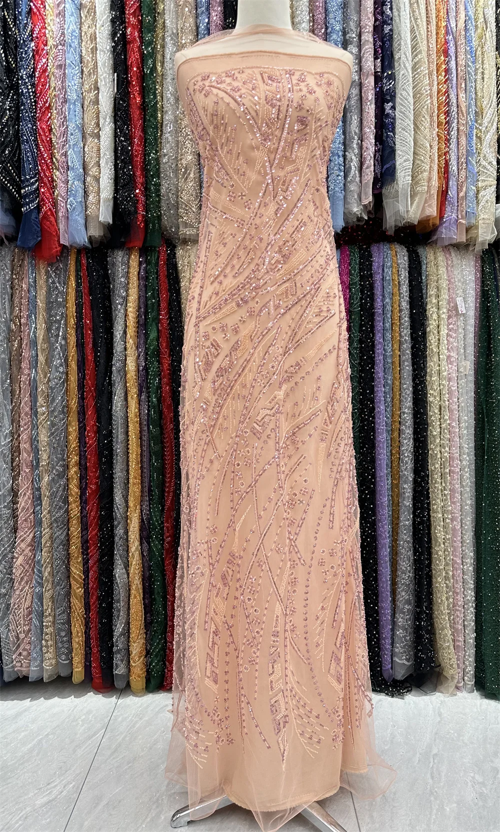 Черная африканская кружевная ткань ручной работы из бисера 2024 высокое качество 5