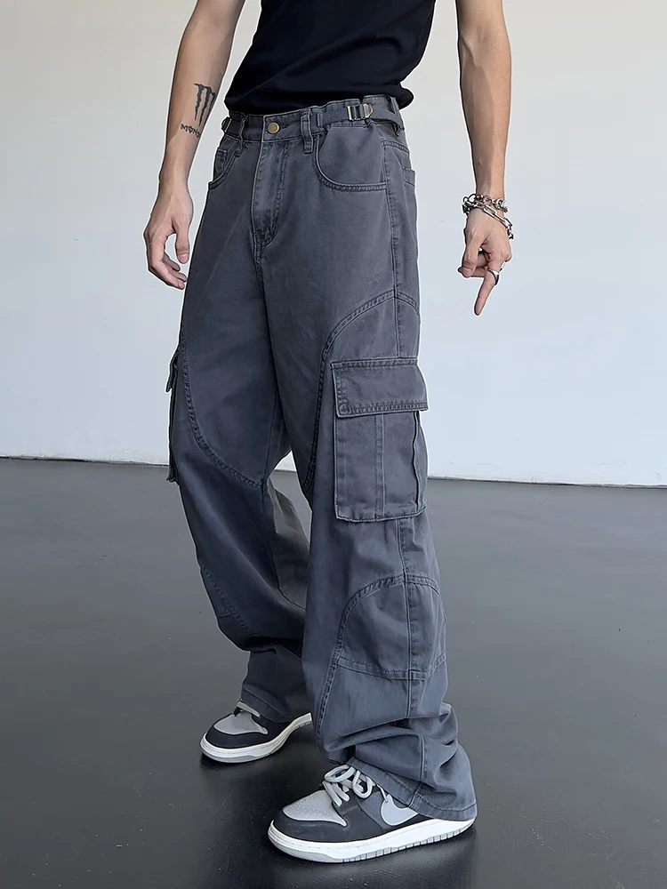 

Baggy Wide Leg overalls for Men, Y2k Autumn Casual Loose Pants Vintage Street Big Pocket Fashionable Trousers
