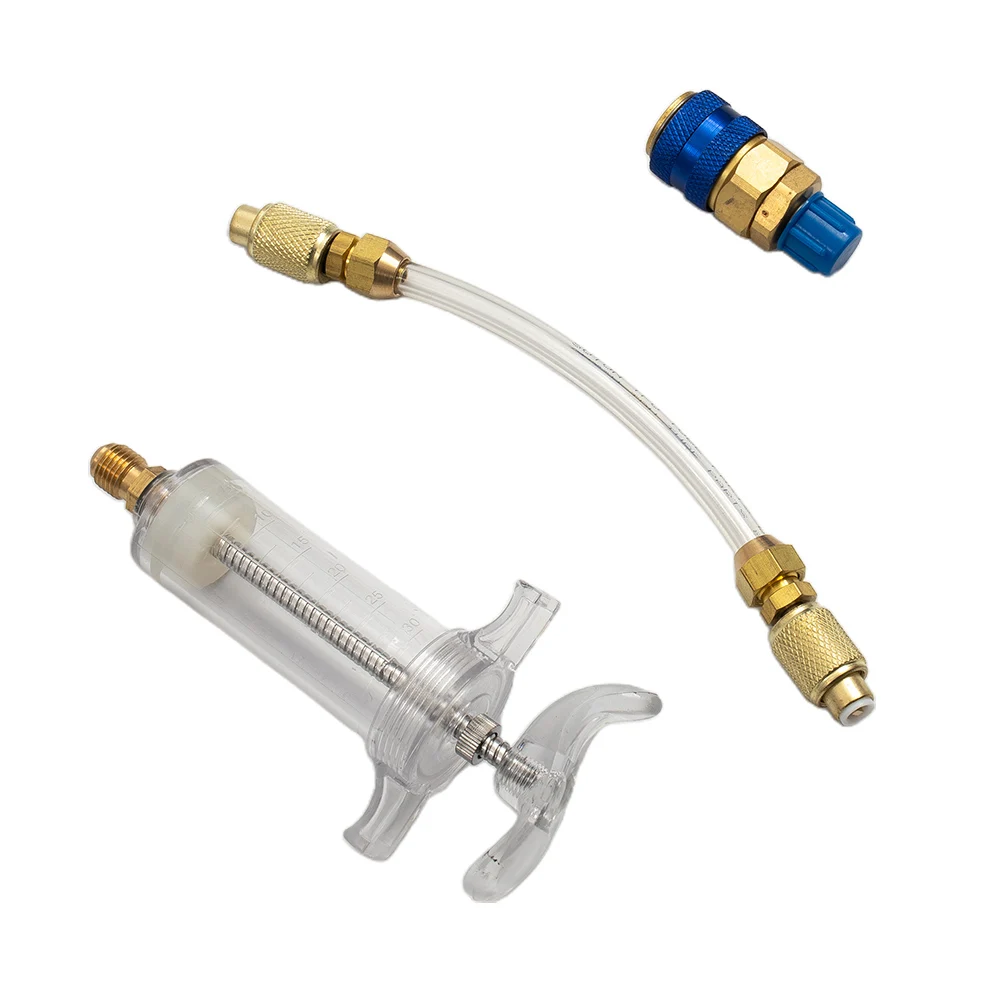 

Car Oil / Paint Fabric 30ml Injector 1/4 Inch SAE R134a With Low Side Quick Switch Adapter Injection Syringe For Compressor
