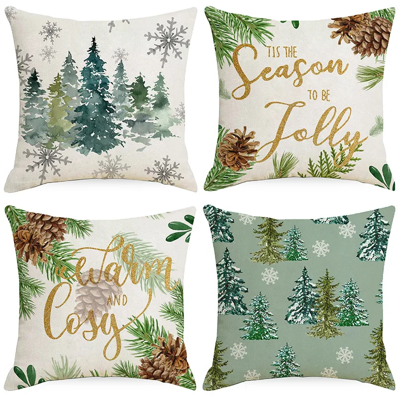 

Christmas Pillowcase Snowflake Pine Tree Pillow Case Linen Pillowcover Merry Christmas Decor For Home Sofa Car Cushion Cover