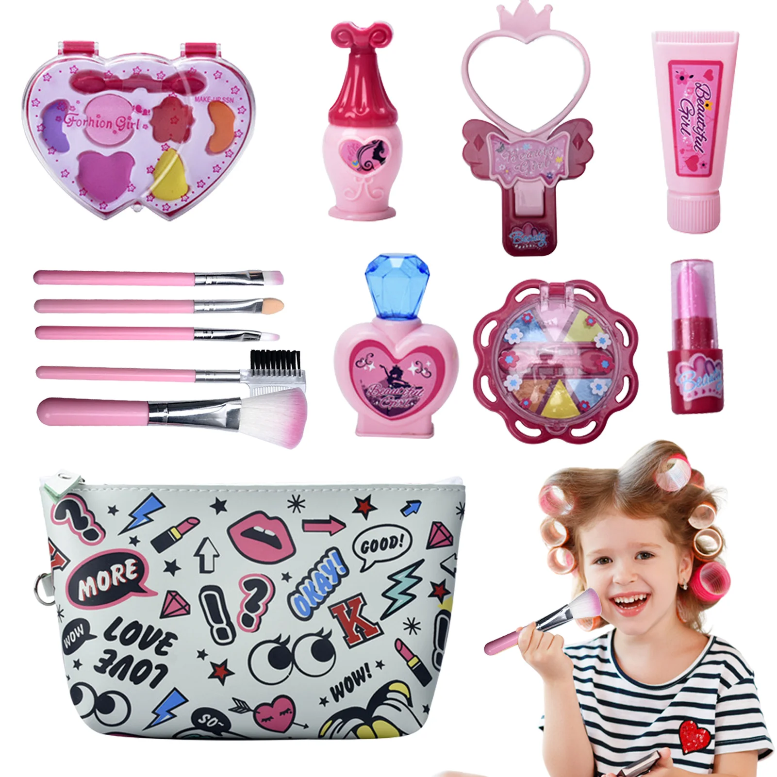 

Washable Makeup Toys Set With Dressing Case For Kids Little Girls Safty Non-toxic Beauty Cosmetic Make Up Tool Birthday Gifts