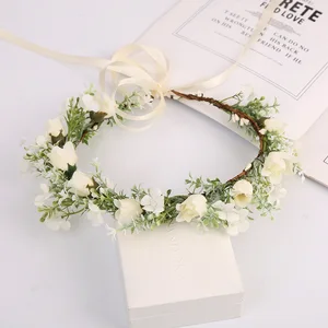 Imported Spring Bridesmaid Rose Flowers Wreath Crown Green Leaf Headband Girl Floral Garland Wedding Floral W