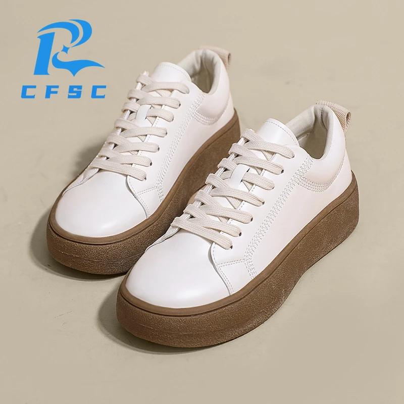 

Thick-soled White Shoes Women's 2022 New Spring and Autumn Sports and Leisure Solid Color Lace-up Student All-match Sneakers