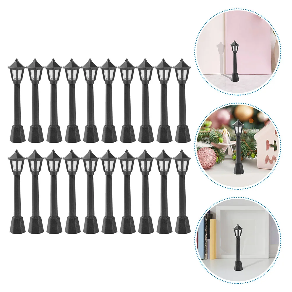 

20 Pcs Mini Street Light Model House Accessory Rustic Decor Micro Landscape Models Lamps Table Simulation Lights Lighting