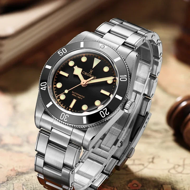 Cronos Роскошные мужские часы 37 мм Diver BB54 Винтаж Автоматический матовый/алюминиевый