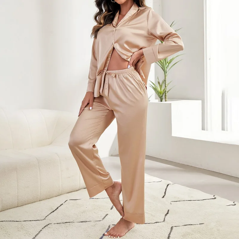

Pajamas For 2022 Sleeve Suit Long Pyjamas Satin Womens Women Piece Two Set Set Loungewear Sleepwear Female Pajamas Silk