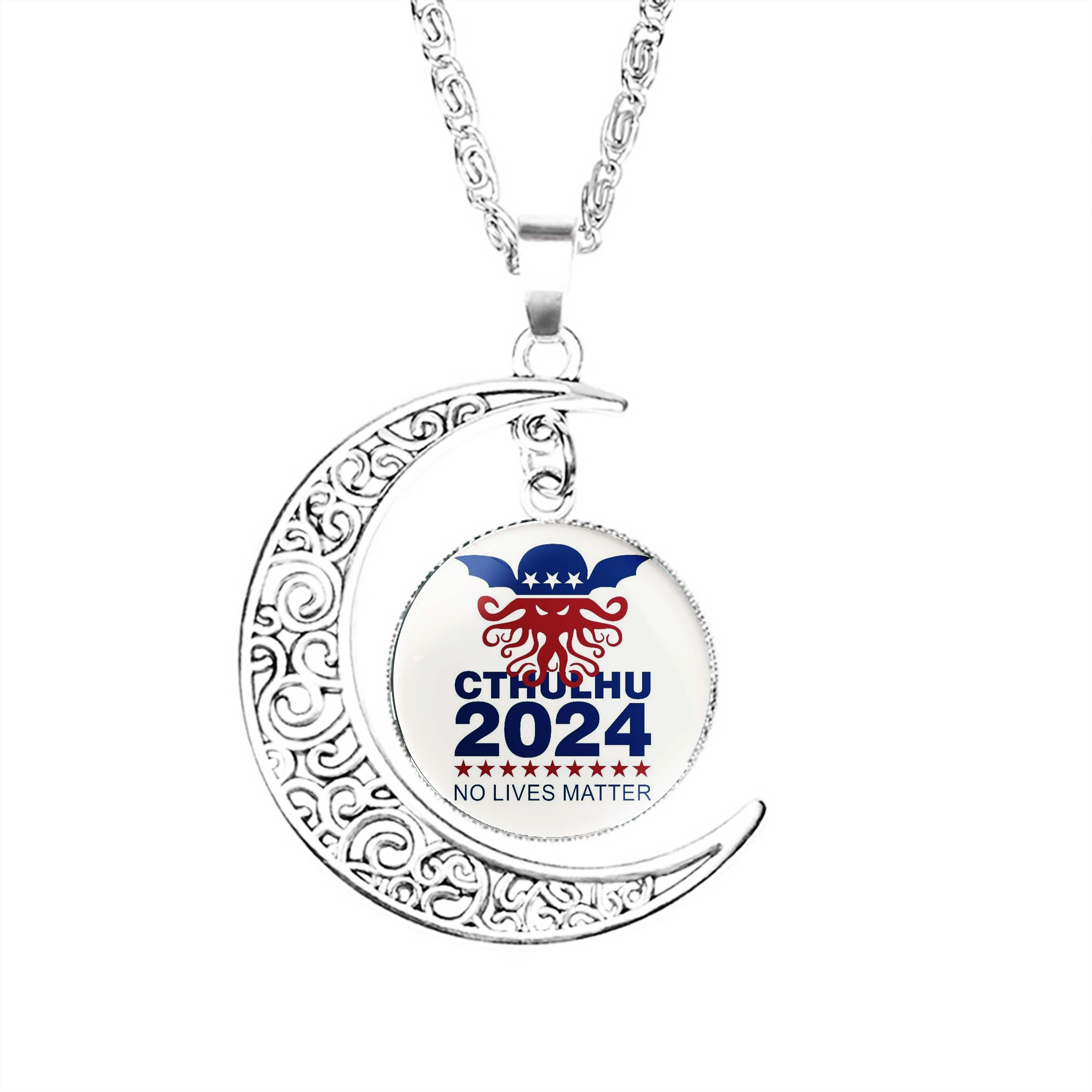 Cthulhu 2024 No Lives Matter  Moon Necklace Boy Men Fashion Crescent Gifts Girls Accessories Party Charm Women Lovers Lady Dome