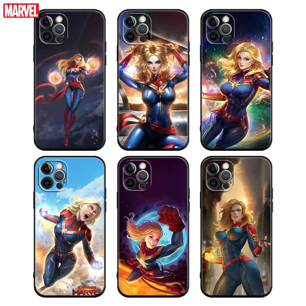 

Marvel Captain Marvel Avengers Phone Case For iPhone14 13 12 11 Pro Max 8 7 SE XR XS Plus Black Soft Silicon Cover Fundas Coques