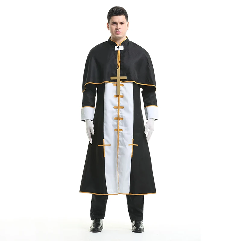 

Adult Men Halloween Costume Professional Role Play Cosplay Priest Roman Black Robe Party Clothes
